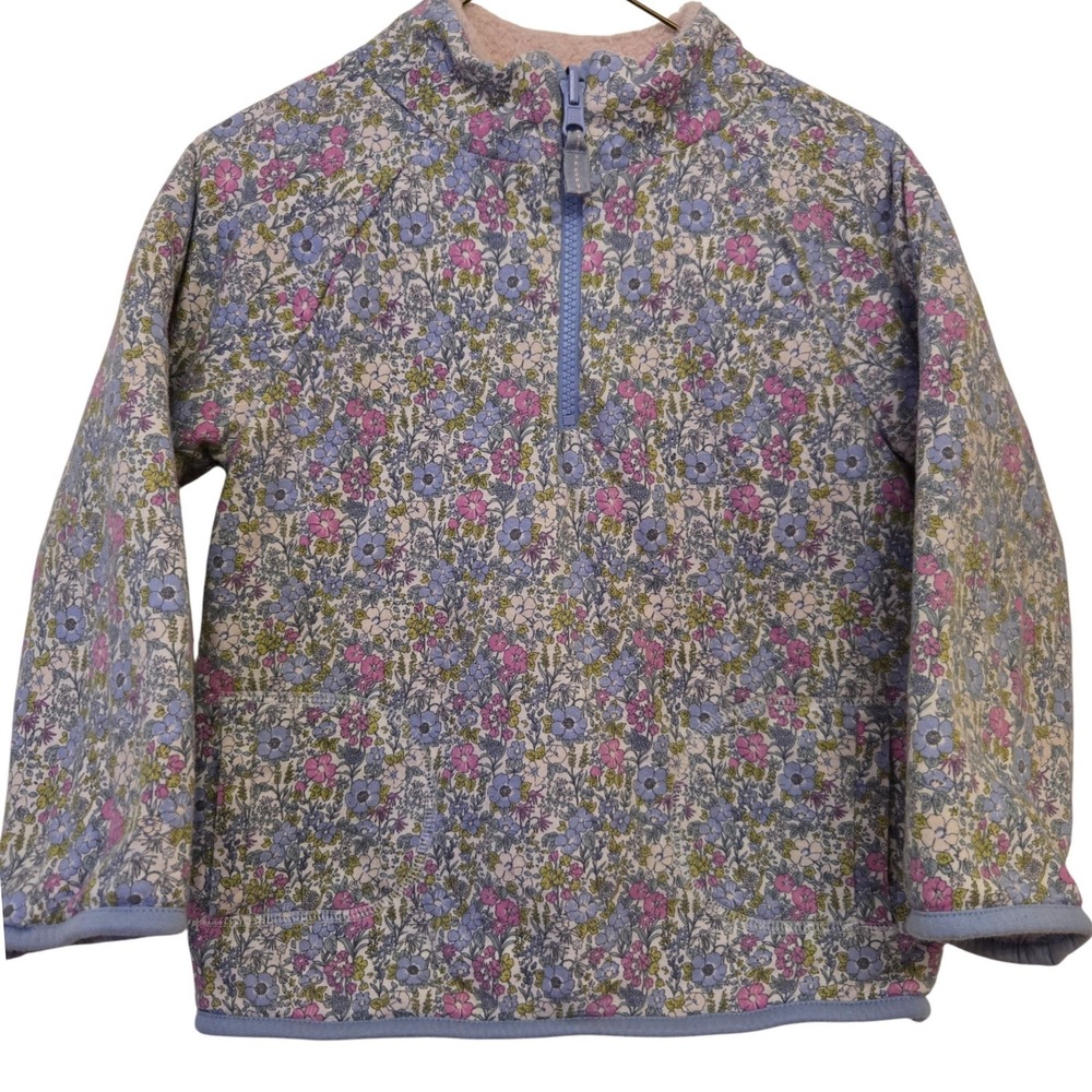 Next Kids Reversible Floral Fleece Quarter Zip‎ Pullover Jacket Pink Blue 4-5Y